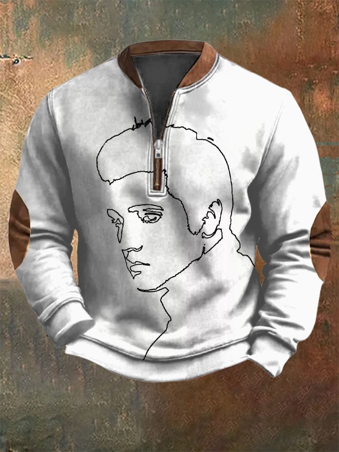 Men's Retro King Of Rock Roll Print Zip Sweatshirt