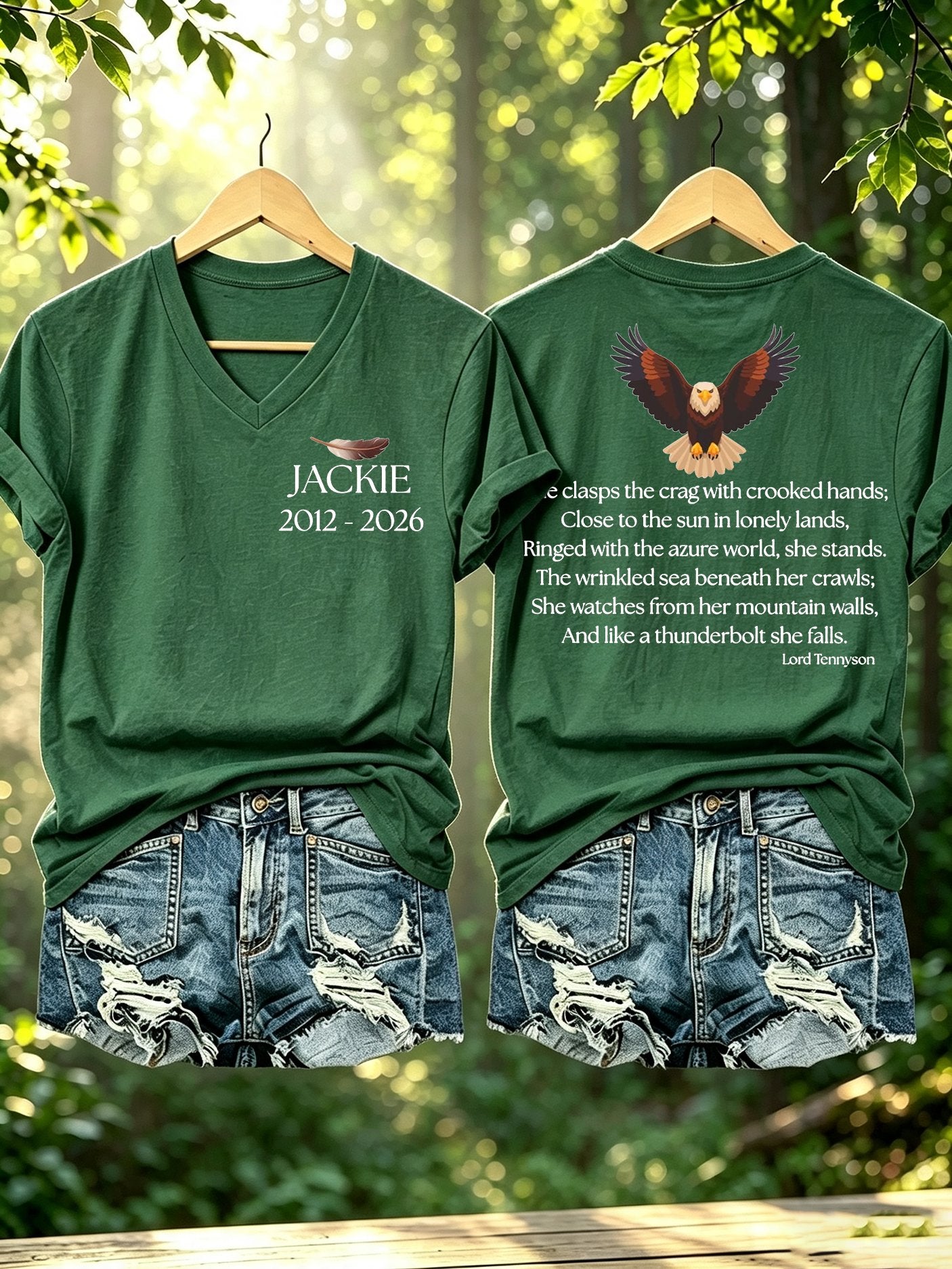 Women's Jackie The Bald Eagle Of Big Bear Lake Print V Neck T-Shirt
