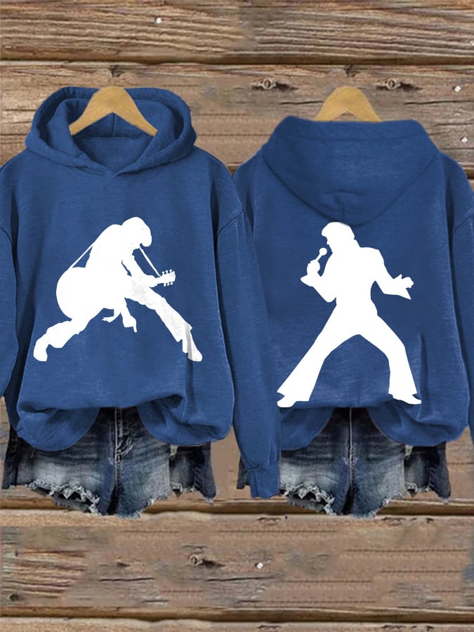 Retro King Of Rock Roll Print Hoodie