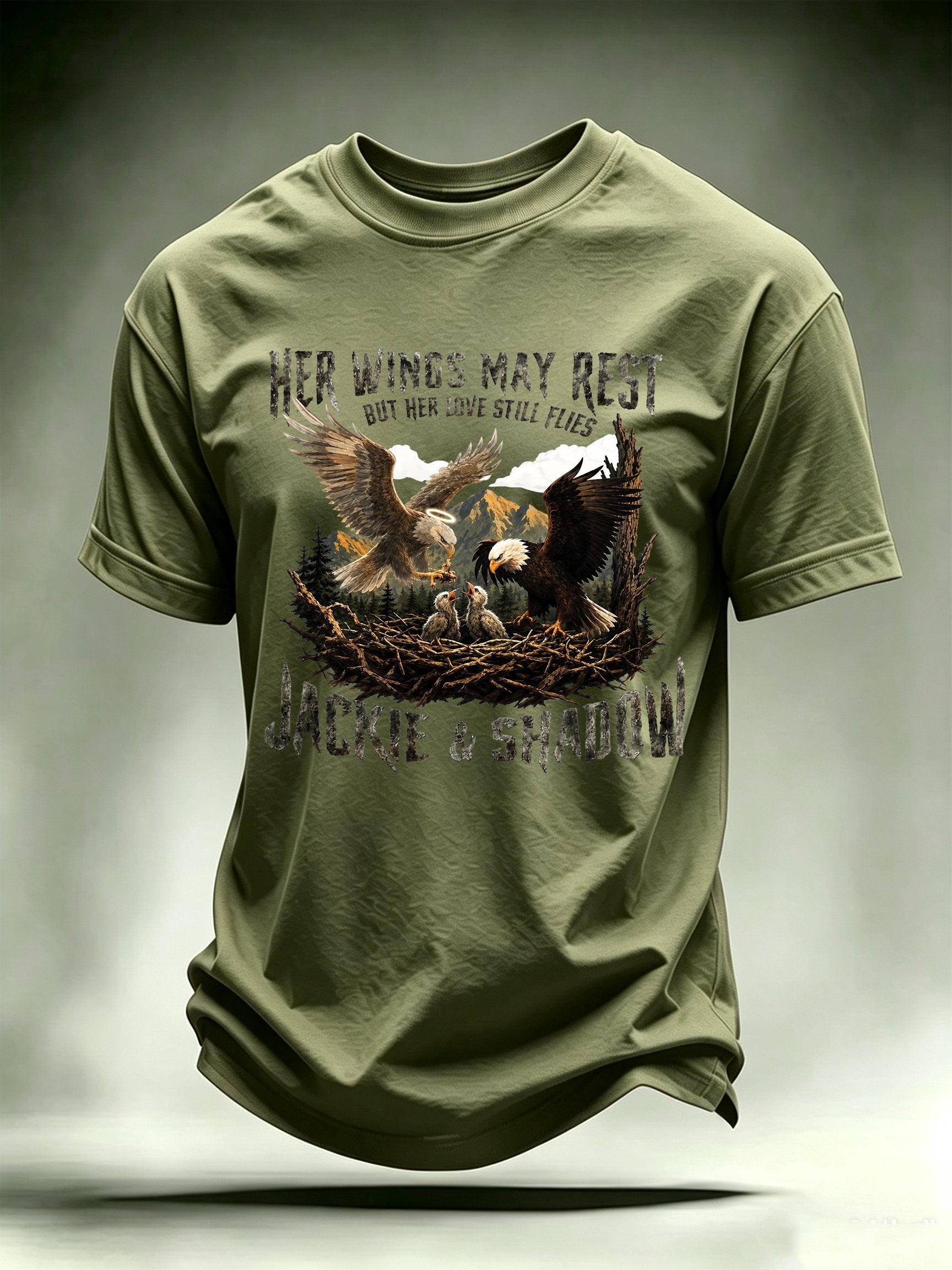 Men's HER WINGS MAY REST Print Crew-Neck T-Shirt