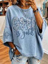 Women's God Is Good Faith Cross Print Hooded Sweatshirt