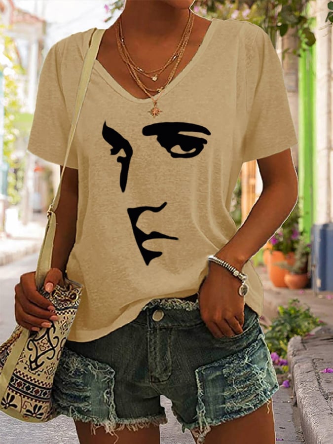 Women's Silhouette Print Souvenir V-Neck T-Shirt