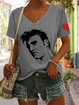 Women's Silhouette Print Souvenir V-Neck T-Shirt