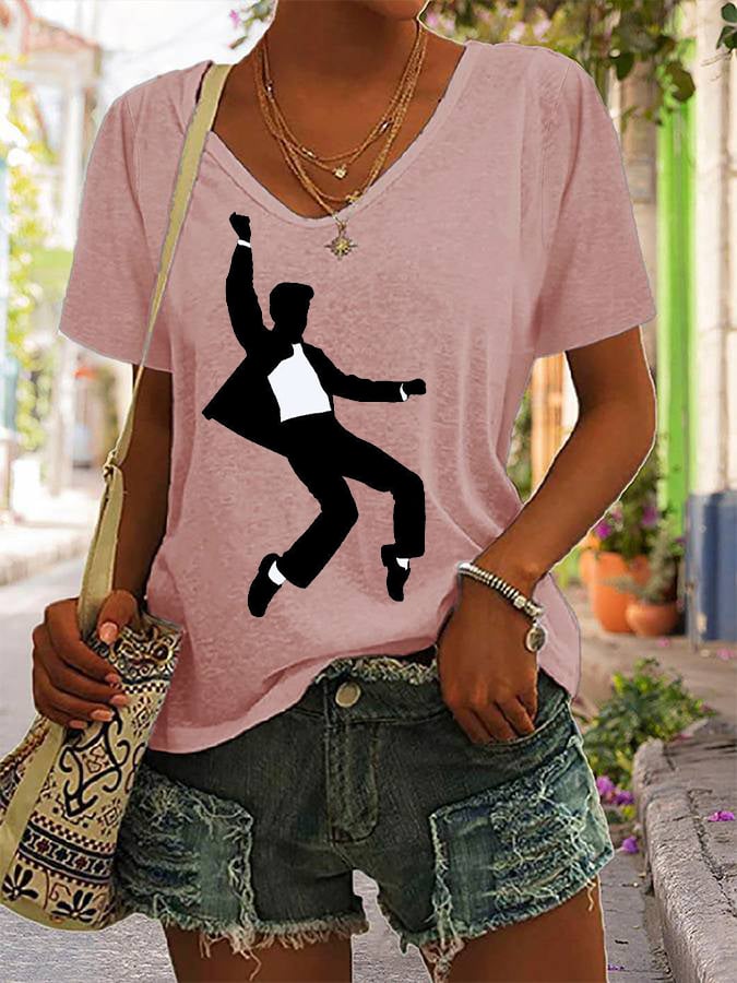 Women's Legendary Actor Singer Silhouette Casual V-Neck Tee