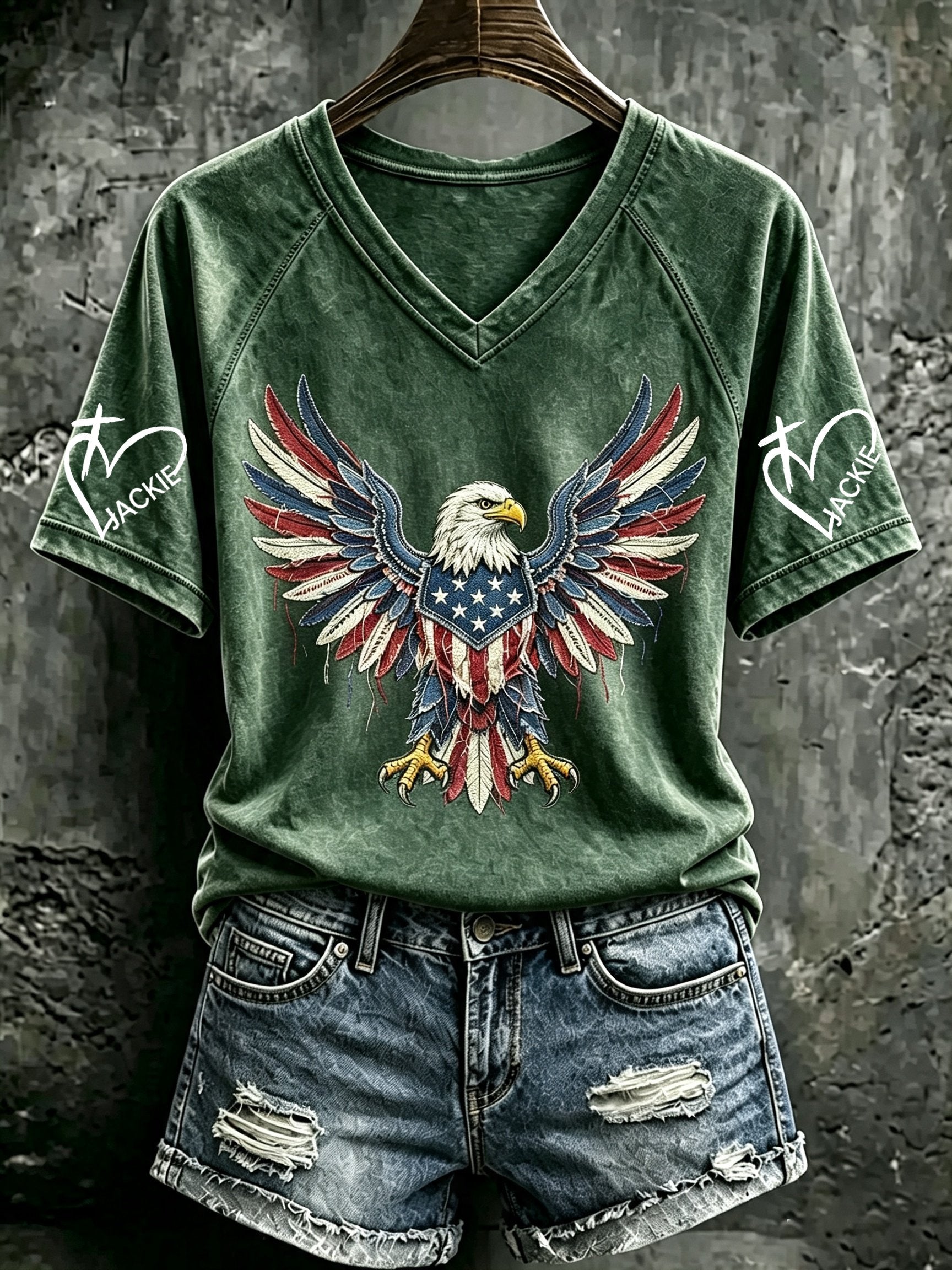 Women's V Neck Retro Fly Free Jackie Print T-Shirt
