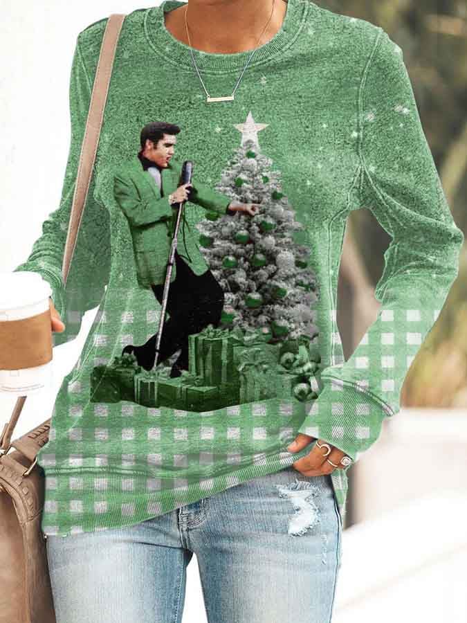 Women's Plaid Gradient Printed Round Neck Casual Sweatshirt