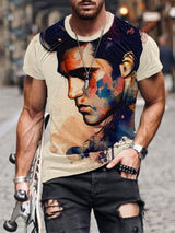 Men's the King of Rock and Roll Watercolor Print Casual T-Shirt