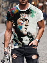 Men's the King of Rock and Roll Watercolor Print Casual T-Shirt
