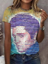 Women's Retro King Of Rock Roll Printed Short-Sleeved T-Shirt