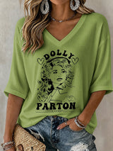 V-Neck Retro Dolly Print T-Shirt