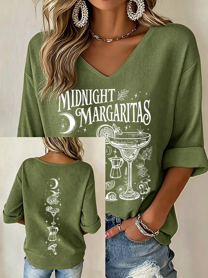 Women's Midnight Margaritas Print V Neck Top