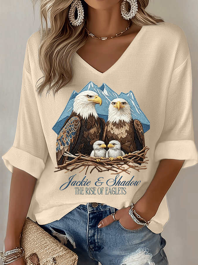 Women's Jackie and Shadow Print Waffle-Knit Casual T-Shirt