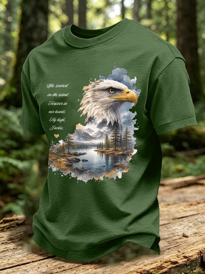 Men's Retro Jackie Bald Eagle Tribute Forever in Our Hearts Eagle Printed Casual T-Shirt