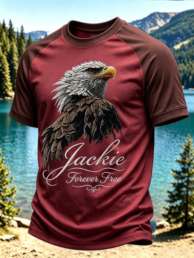 Men'S Casual Bald Eagle "Jackie" Print Crew-Neck Short-Sleeve T-Shirt