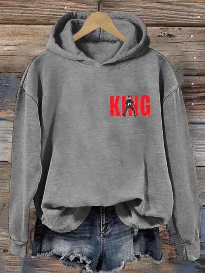 Retro King Of Rock Roll Print Hoodie