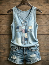 Women's God Is Good Faith Cross Print Top