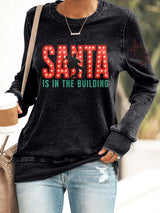 Retro Santa Is In The Building & King Of Rock Roll Print Sweatshirt