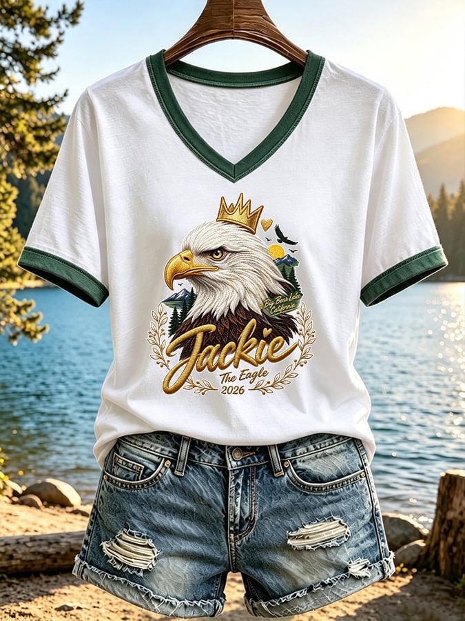 Women's Jackie The Eagle Print V Neck T-Shirt
