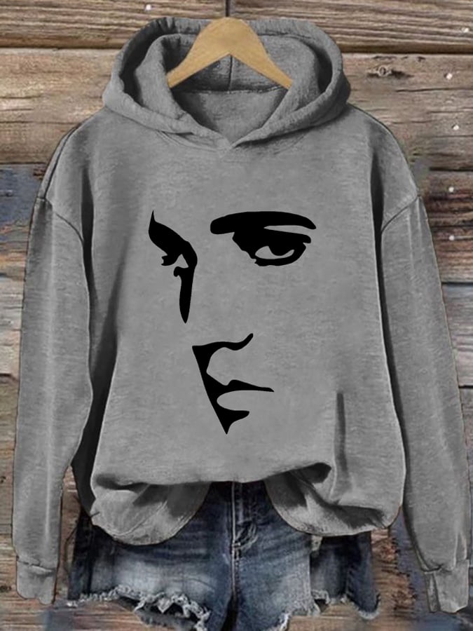 Retro King Of Rock Roll Printed Hoodie