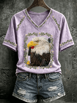V Neck Retro Jackie Forever Our Queen Print T-Shirt