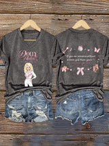 V-Neck Retro Dolly Queen Of Country If You See Someone Without A Smile Give Them Yours Print T-Shirt