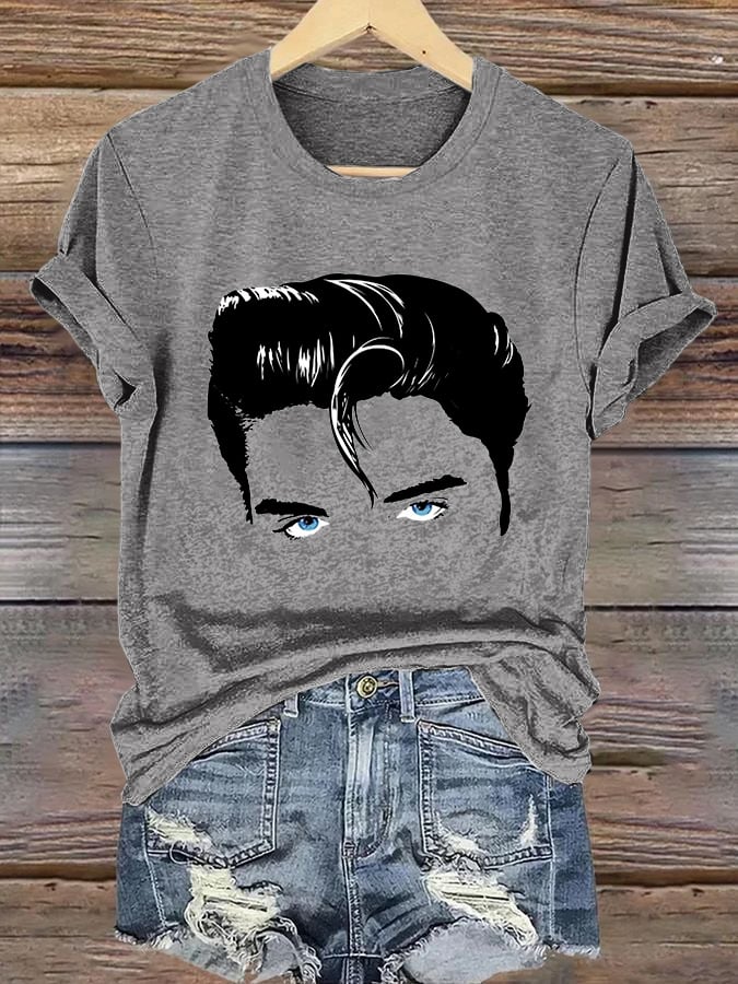 Retro King Of Rock Roll Print T-Shirt