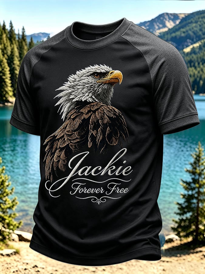 Men'S Casual Bald Eagle "Jackie" Print Crew-Neck Short-Sleeve T-Shirt