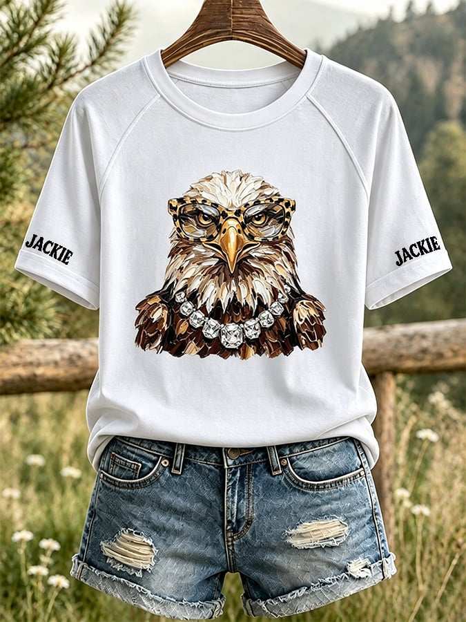 Women's Retro Stylish Jackie Eagle Print Raglan Short-Sleeved T-Shirt