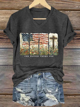 Women'S Casual One Country Under God Faith Graphic Print Short Sleeve T-Shirt