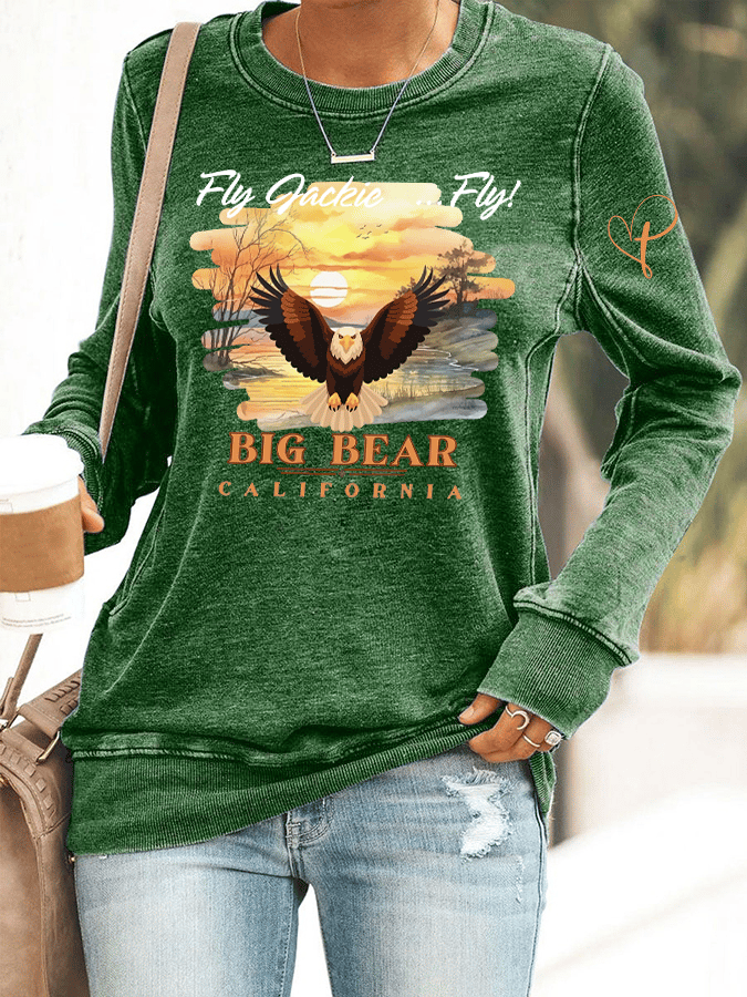 Retro Fly Jackie Fly! Big Bear California Print Sweatshirt