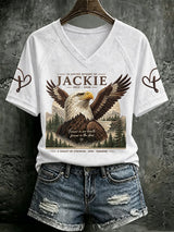 V Neck Retro In Loving Memory Of Jackie 2012-2026 Forever In Our Hearts Forever In The Skies A Legacy Of Strength Love Freedom Print T-Shirt