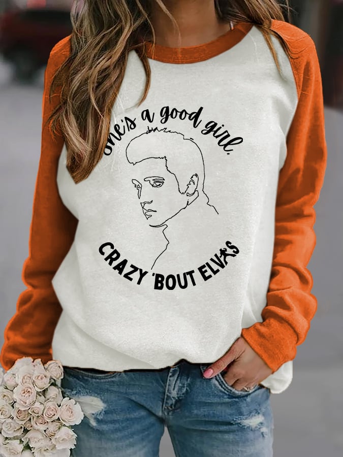 Women's She Is A Good Girl Crazy About King Of Rock Roll Print Raglan Sweatshirt